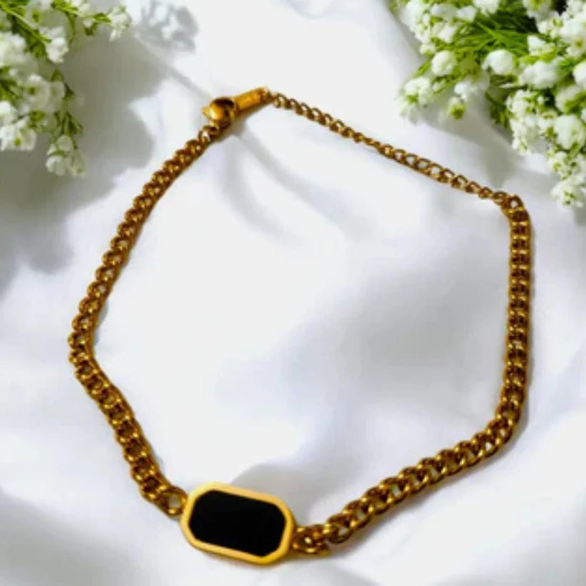 Black Stone Chain Bracelet - Stainless Steel - Anti Tarnishing